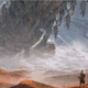 A couple of characters look out at a massive extra planar space worm,
